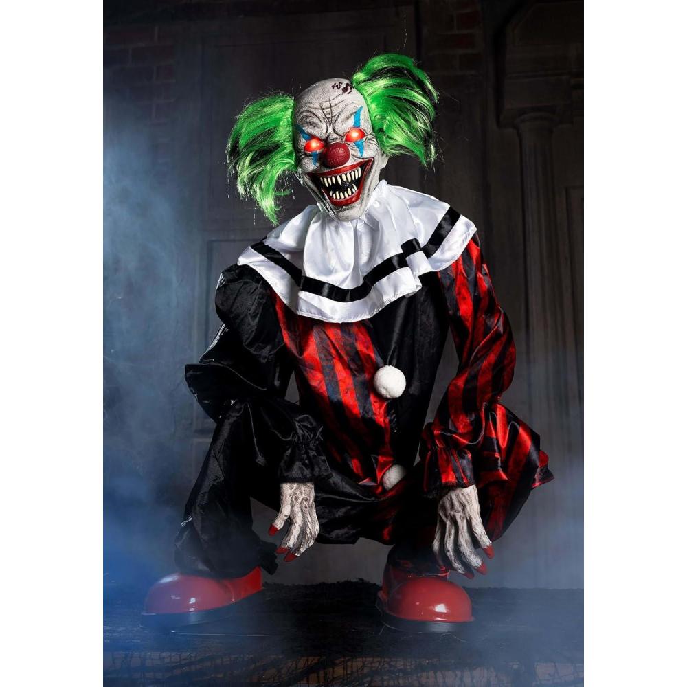 image:imageFun Costumes Crouching Clown Red Animatronic Evil Circus Halloween Decoration Swaying Lights Up Laughs Display