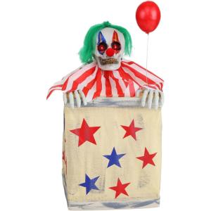 Fun Costumes 2 Ft Clown in Box Animated Outdoor & Indoor Decoration, Battery Operated Halloween Holiday Prop Decor – Standard, Multi-Colored