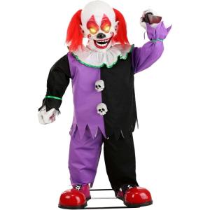 Fun Costumes 4FT Little Killer Clown w/Knife Animatronic Decoration, Lifelike Step-pad Activated Clown Halloween Decoration