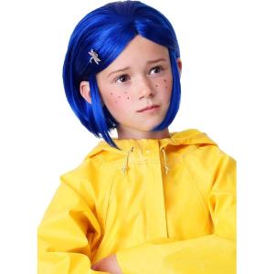 Fun Costumes Coraline Costume Wig for Girls with Hair Clip – Short Bob Style Blue Wig Halloween Cosplay Accessory – Officially Licensed