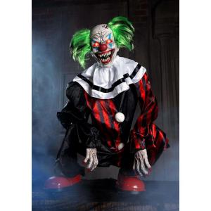Fun Costumes Crouching Clown Red Animatronic, Evil Circus Halloween Decoration Swaying, Lights Up, Laughs Display