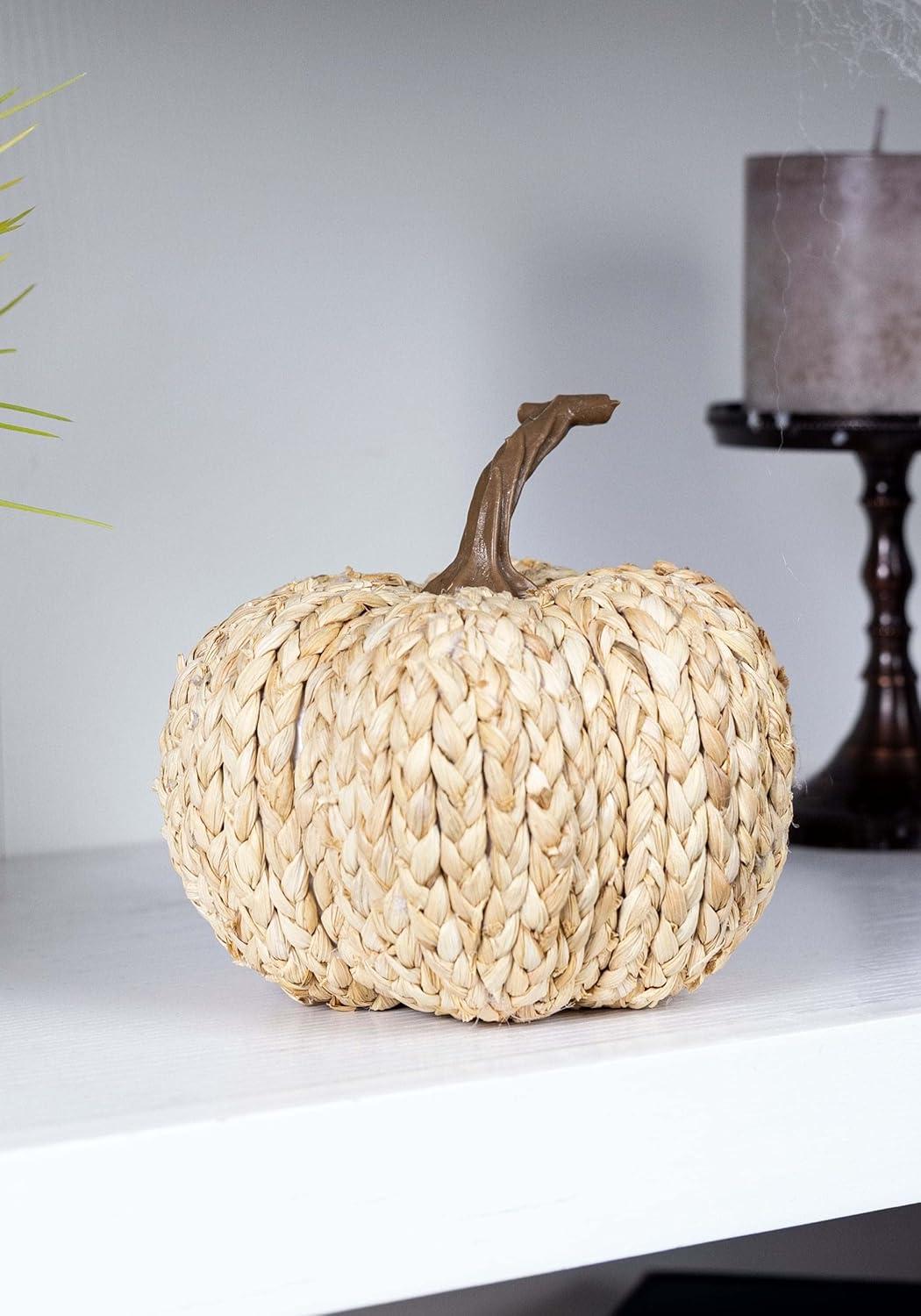 image:imageFun Costumes Cornpeel Pumpkin Halloween Indoor Decoration Orange Plastic Stem Woven Room House Table DisplayBeige