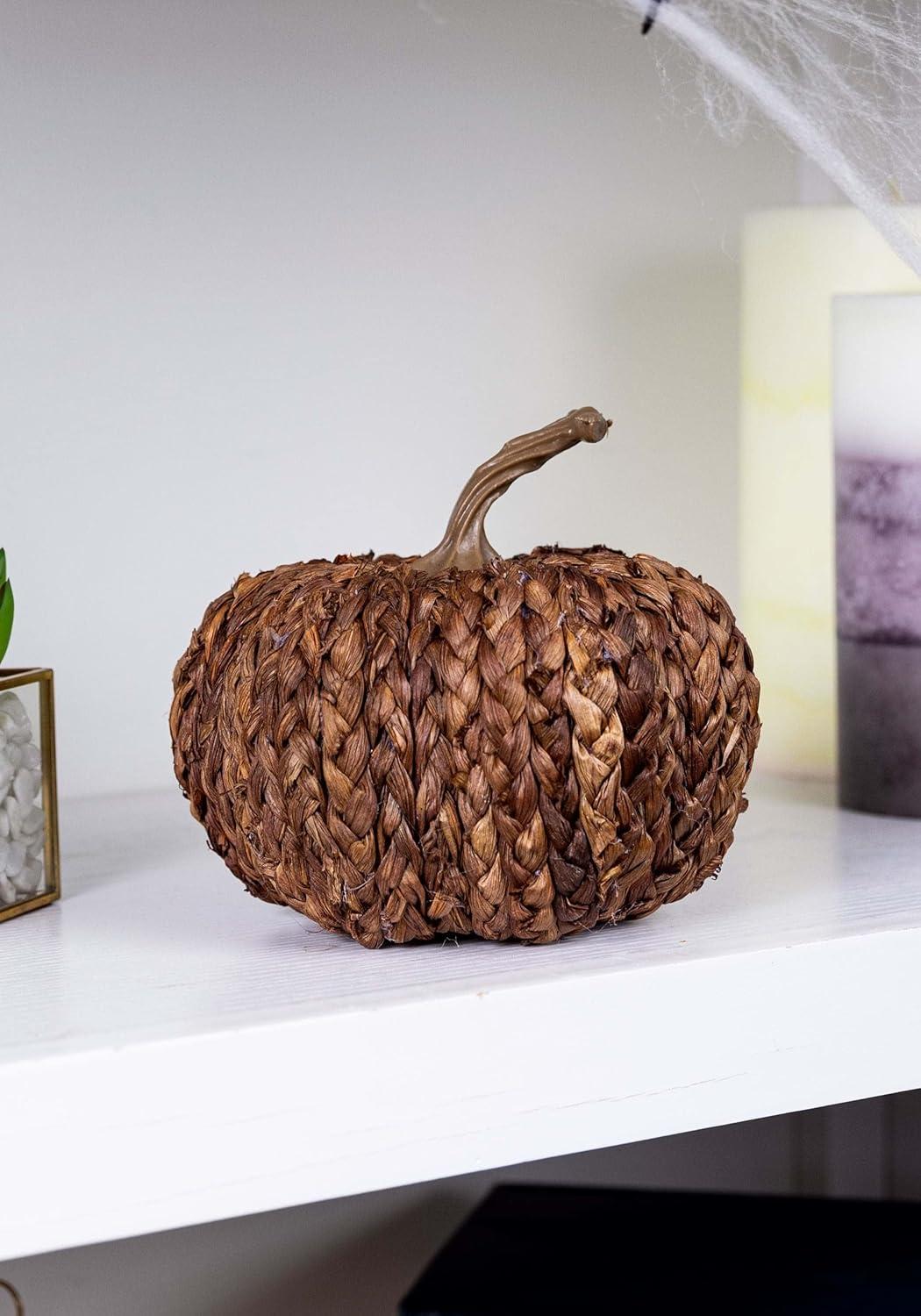 image:imageFun Costumes Cornpeel Pumpkin Halloween Indoor Decoration Orange Plastic Stem Woven Room House Table DisplayBrown