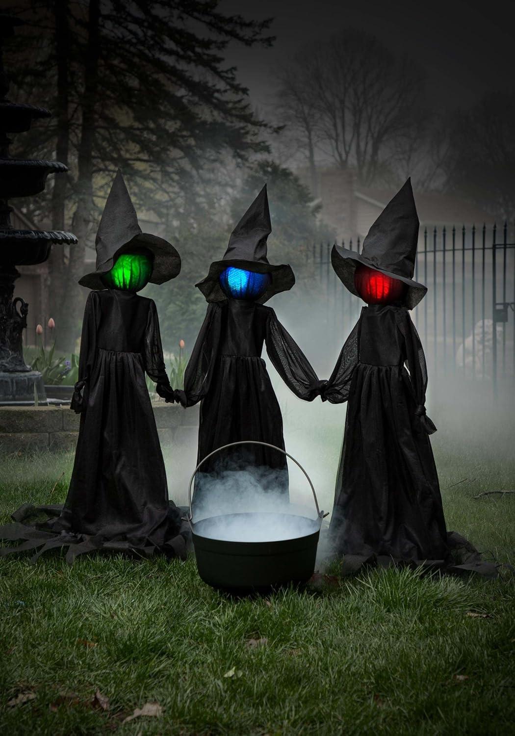 image:imageFun Costumes Set of 3 Witches Holding Hands Light Up Face Decoration 4ft Black Battery Operated Outdoor Yard Halloween Accessory StandardStandard