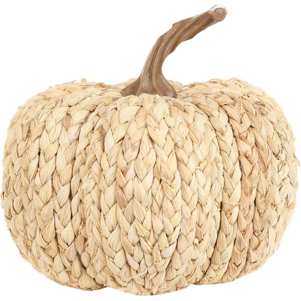 image:imageFun Costumes Cornpeel Pumpkin Halloween Indoor Decoration Orange Plastic Stem Woven Room House Table DisplayBeige