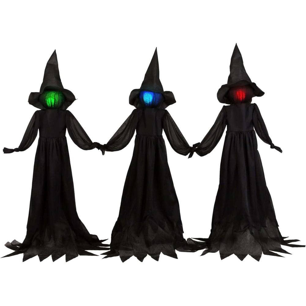 image:imageFun Costumes Set of 3 Witches Holding Hands Light Up Face Decoration 4ft Black Battery Operated Outdoor Yard Halloween Accessory StandardStandard