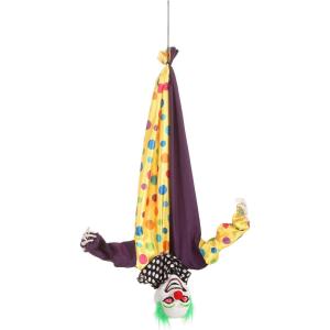 Fun Costumes 2.8FT Animated Hanging Evil Clown Prop Outdoor & Indoor Decoration, Upside Down Battery Operated Light-Up Eyes and Makes Sounds Display – Standard, Multi Color(Standard)