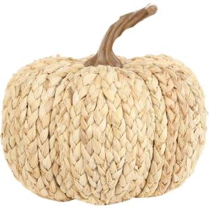 Fun Costumes Cornpeel Pumpkin Halloween Indoor Decoration, Orange Plastic Stem Woven Room House Table Display(Beige)