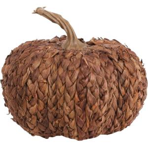 Fun Costumes Cornpeel Pumpkin Halloween Indoor Decoration, Orange Plastic Stem Woven Room House Table Display(Brown)