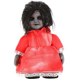Fun Costumes Haunted Heather Doll Creepy Halloween Decorations, Animated Decor Molded Plastic Head, Hands, & Torso, Soft Arms, Scary Dolls