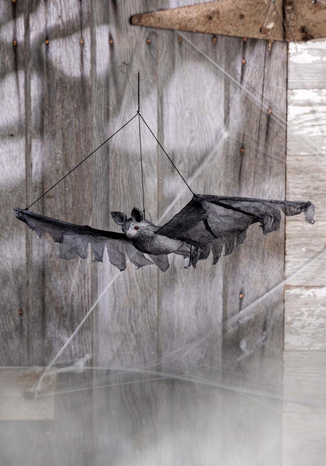 image:imageFun Costumes 19Inch Hanging Gray Bat Halloween Decoration with Foam Body and Tattered Mesh Wings for Spooky Indoor ScenesGrey