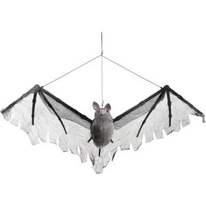 Fun Costumes 19-Inch Hanging Gray Bat Halloween Decoration with Foam Body and Tattered Mesh Wings for Spooky Indoor Scenes(Grey)