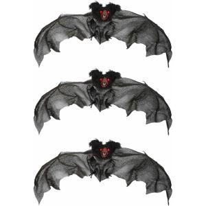 Fun Costumes Black Fake Bat Prop Indoor & Outdoor Decoration, Fuzzy Winged Hairy Room Display Decor – Standard (Pack of 3)(Standard)