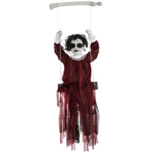 Fun Costumes Scary Hanging Swing Girl Halloween Decoration Light-Up with Motion Activation, Creepy Red Dress Indoor & Outdoor Horror