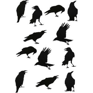 Fun Costumes Set of 12 Piece Black Crow Stickers Indoor Decoration, Halloween Seasonal Decor(Standard)