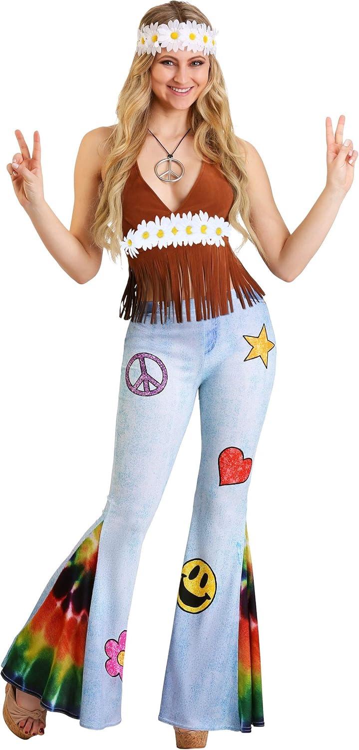 image:imageAdult Hippie Costume For Women 1970s Style Flower Power Outfit For Halloween or Cosplay Dress UpMulticolored