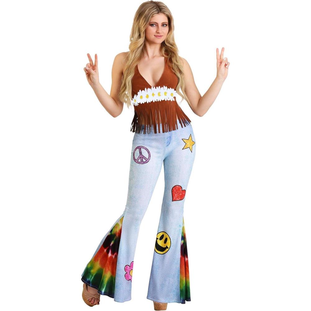image:imageAdult Hippie Costume For Women 1970s Style Flower Power Outfit For Halloween or Cosplay Dress UpMulticolored
