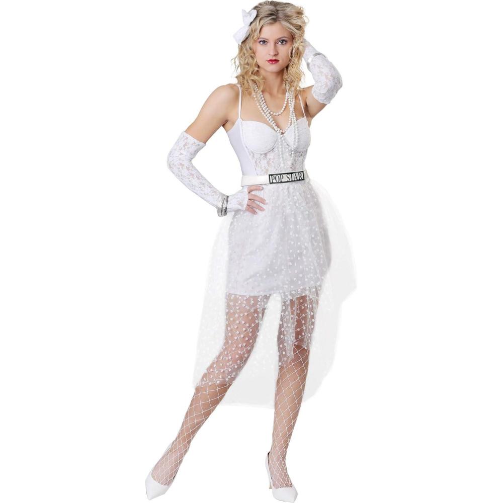 image:imageFun Costumes Womens Like a Virgin Popstar Halloween Costume White Wedding Bridal 80s Musician Dress