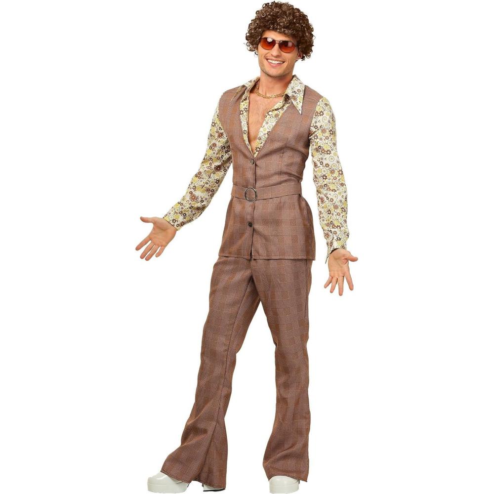 image:imageMens 70s Vest Costume Groovy 1970s Attire with Vest With Attached Shirt Belt And Bell Bottom Pants