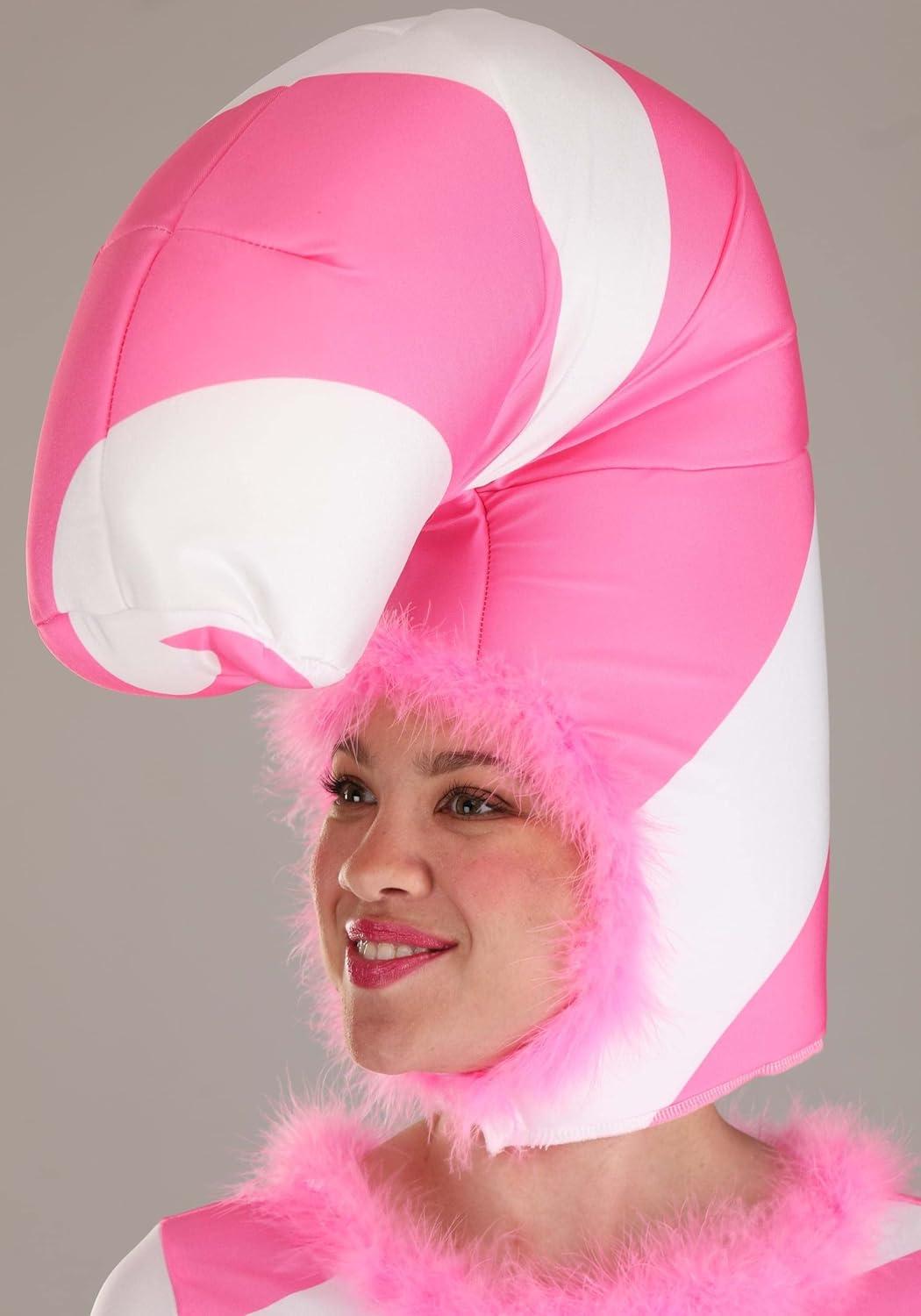 image:imageFun Costumes Pink Candy Cane Costume for Women Stretch Jumpsuit wHeadpiece Back Zipper amp Elastic Foam Boot Covers