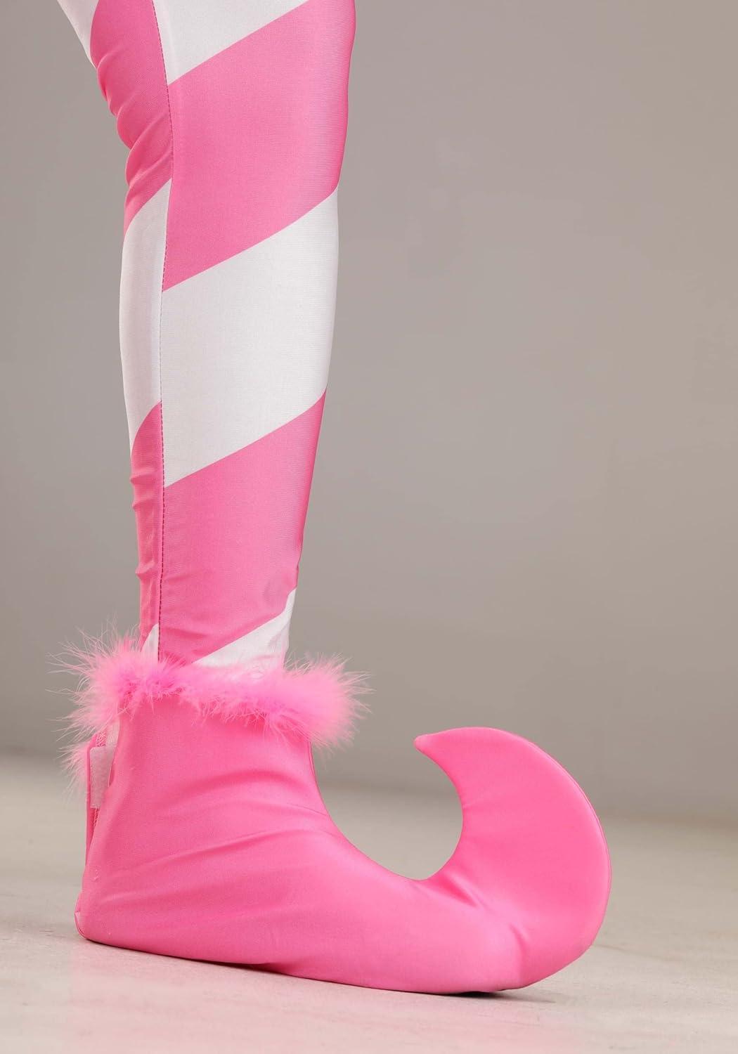 image:imageFun Costumes Pink Candy Cane Costume for Women Stretch Jumpsuit wHeadpiece Back Zipper amp Elastic Foam Boot Covers