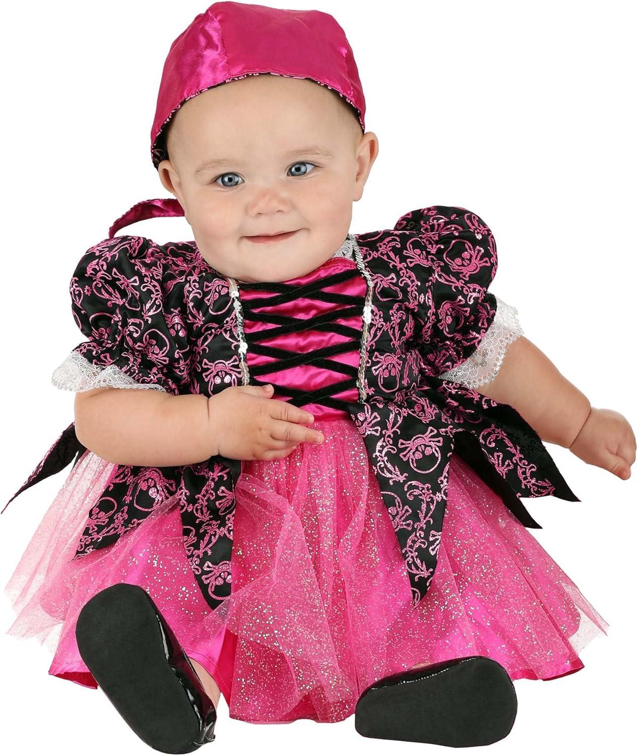 image:imagePink Pirate Baby Costume Dress Bloomers Hat Girls Pirate Infant Outfit