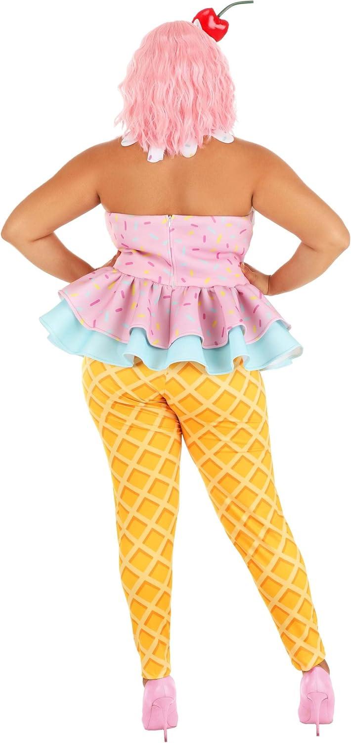 image:imagePlus Size Sweet Treat Ice Cream Costume for Women Ice Cream Cone Costume with Top Leggings Choker amp Headband