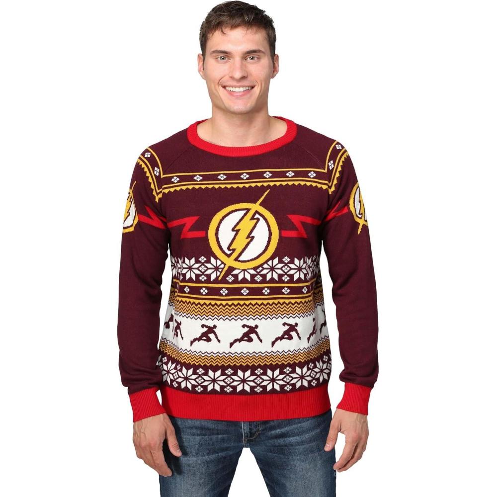 image:imageDC Flash Superhero Ugly Christmas Sweater for Adults Official Mens DC Comic Character Holiday Sweater