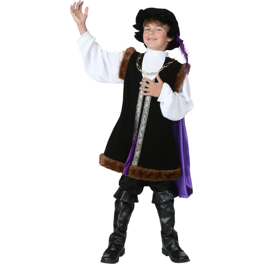 image:imageKids Renaissance Costume  Medieval Nobleman Outfit With Faux Fur Trim Includes Purple Cape Boot Covers HatBundle W Beard  Mustache
