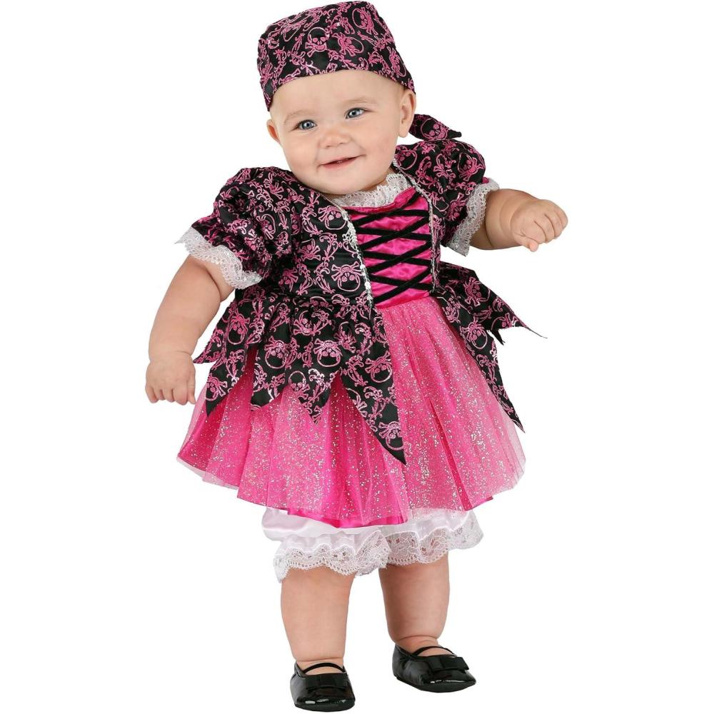image:imagePink Pirate Baby Costume Dress Bloomers Hat Girls Pirate Infant Outfit