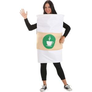 Adult Cuppa Joe Halloween Costume, Cup of Coffee Tunic With Adjustable Straps And Printed Coffee Cup Emblem