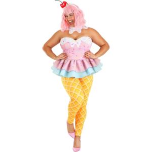 Plus Size Sweet Treat Ice Cream Costume for Women – Ice Cream Cone Costume with Top, Leggings, Choker & Headband