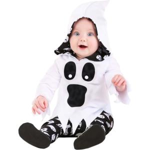 Spirited Infant Ghost Costume – Tunic & Hood with Printed Face – Baby Halloween Dress-up Fun
