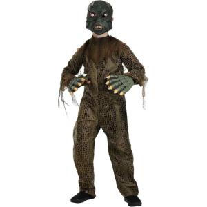 Swamp Monster Costume for Kids, Faux Suede and Gauze Jumpsuit with Mask and Gloves