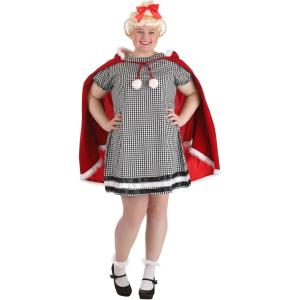 Dr. Seuss The Grinch Cindy Lou Who Costume Plus Size, Christmas Checkered Gingham Dress & Red Velvet Cape