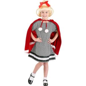 Dr. Seuss The Grinch Cindy Lou Who Costume for Girls, Christmas Checkered Gingham Dress & Red Velvet Cape(Bundle W/ Wig)