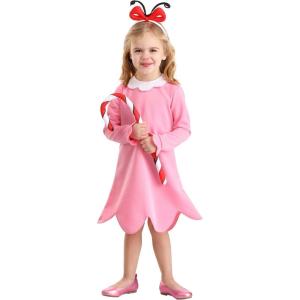 Whimsical Cindy Lou Who Costume for Girls: Embrace Dr. Seuss Magic with Adorable Dress & Candy Cane Accessory