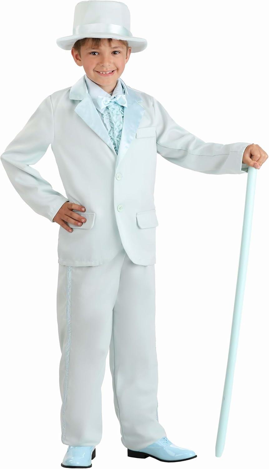 image:imageKids Blue Tuxedo Costume with Pants Jacket Shirt Front and HatBundle W Blue Cane