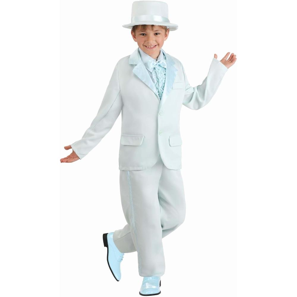 image:imageKids Blue Tuxedo Costume with Pants Jacket Shirt Front and HatBundle W Blue Cane
