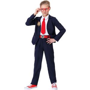 Kid’s Odd Squad Agent Costume | Childs PBS Math Agent Suit with Jacket, Pants, Shirt Front, Necktie, Belt, Badge, Card(Costume)