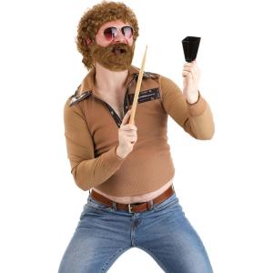 SNL Cowbell Costume | Adult Saturday Night Live Outfit With Long Sleeve Brown Shirt and Accessories