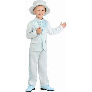 Toddler Blue Tuxedo Costume | Matching Suit Set With Jacket, Pants, Ruffled Shirt Front With Bow Tie, And Hat
