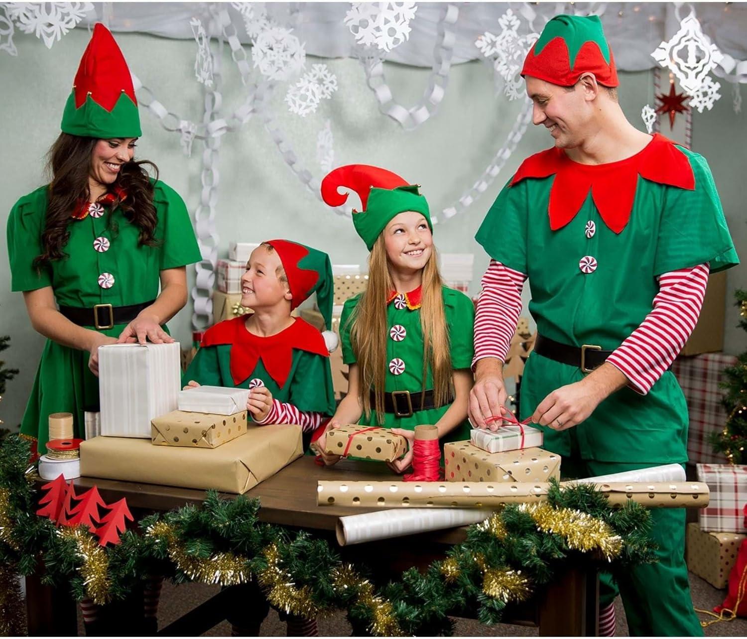 image:imageAdult Holiday Elf Costume Womens Elf Outfit with Elf Dress Hat and Belt Christmas Costume for WomenBundle W Tights