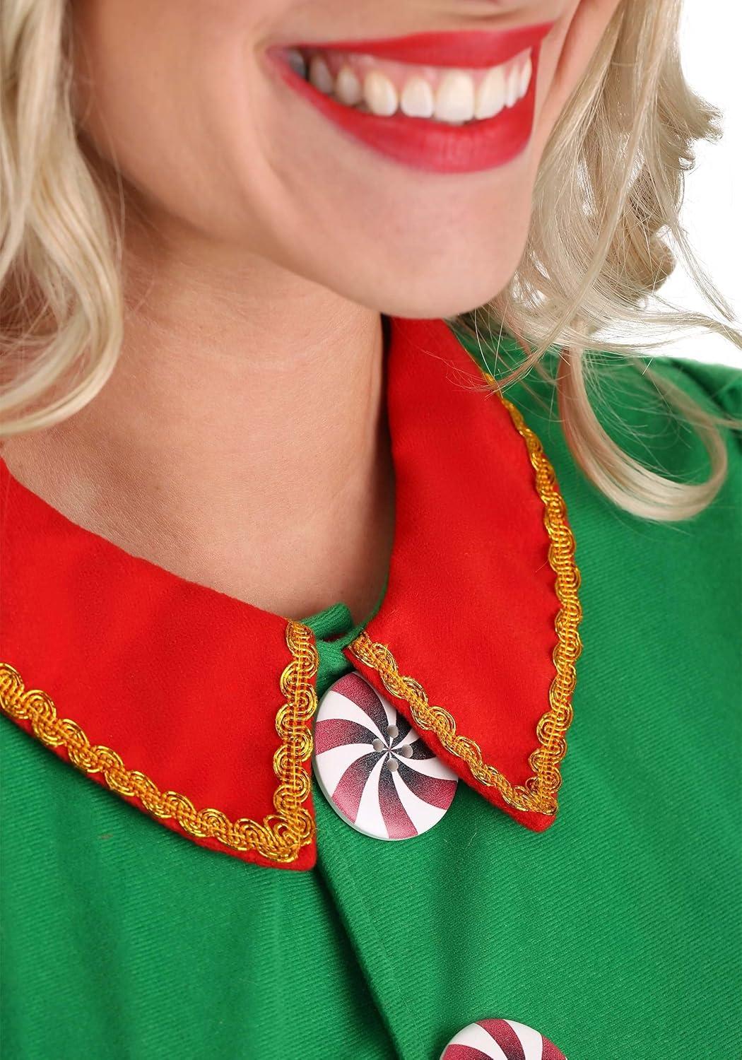 image:imageAdult Holiday Elf Costume Womens Elf Outfit with Elf Dress Hat and Belt Christmas Costume for WomenCostume