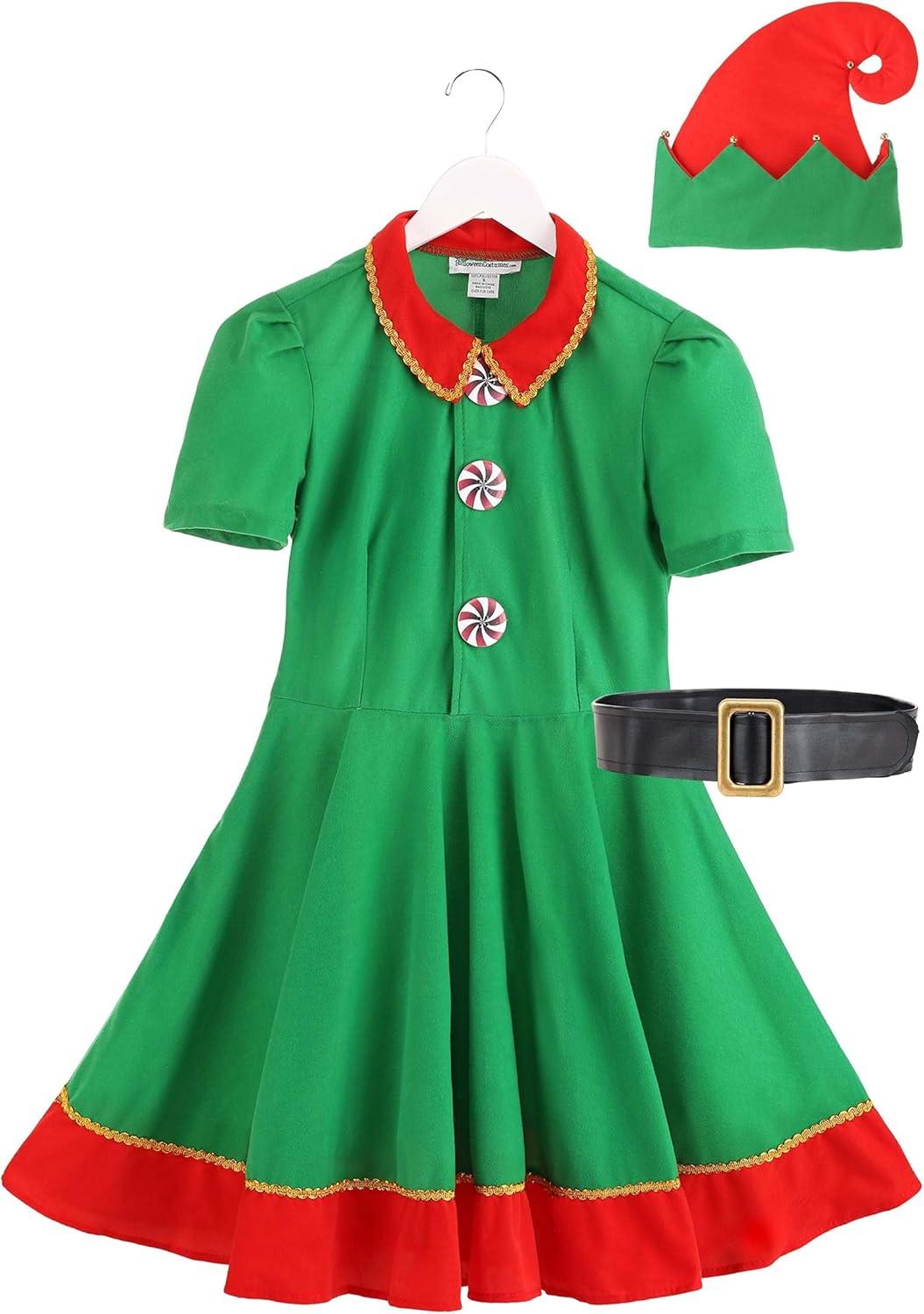 image:imageAdult Holiday Elf Costume Womens Elf Outfit with Elf Dress Hat and Belt Christmas Costume for WomenCostume
