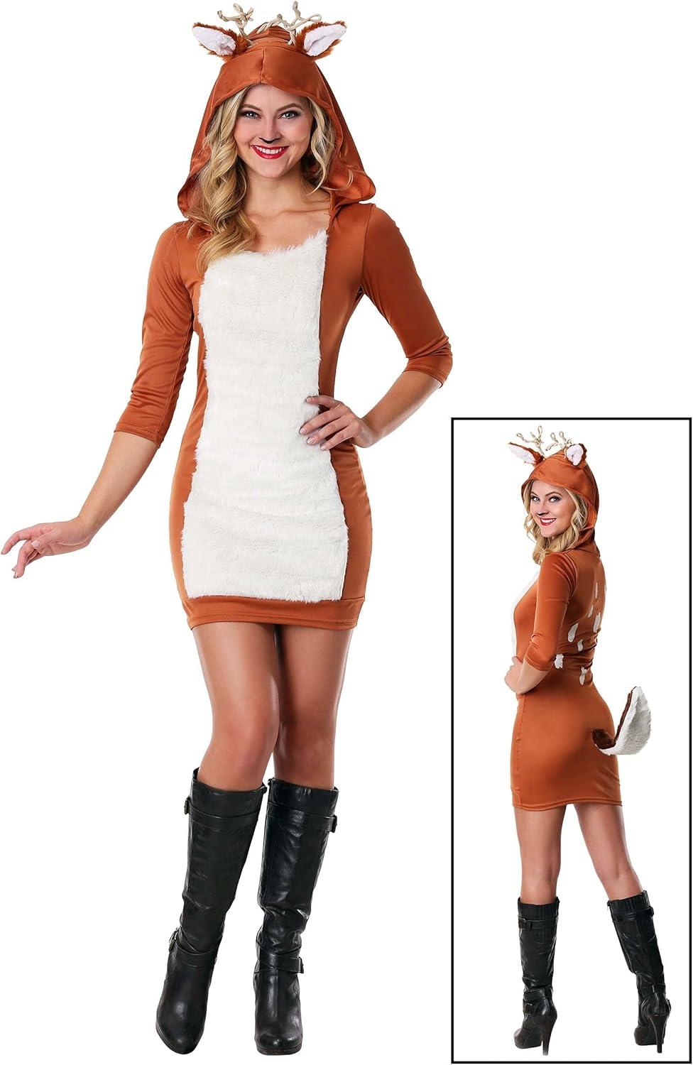 image:imageEnchanting Forest Fawn Womens Deer Costume Complete with Hooded Dress and Antlers