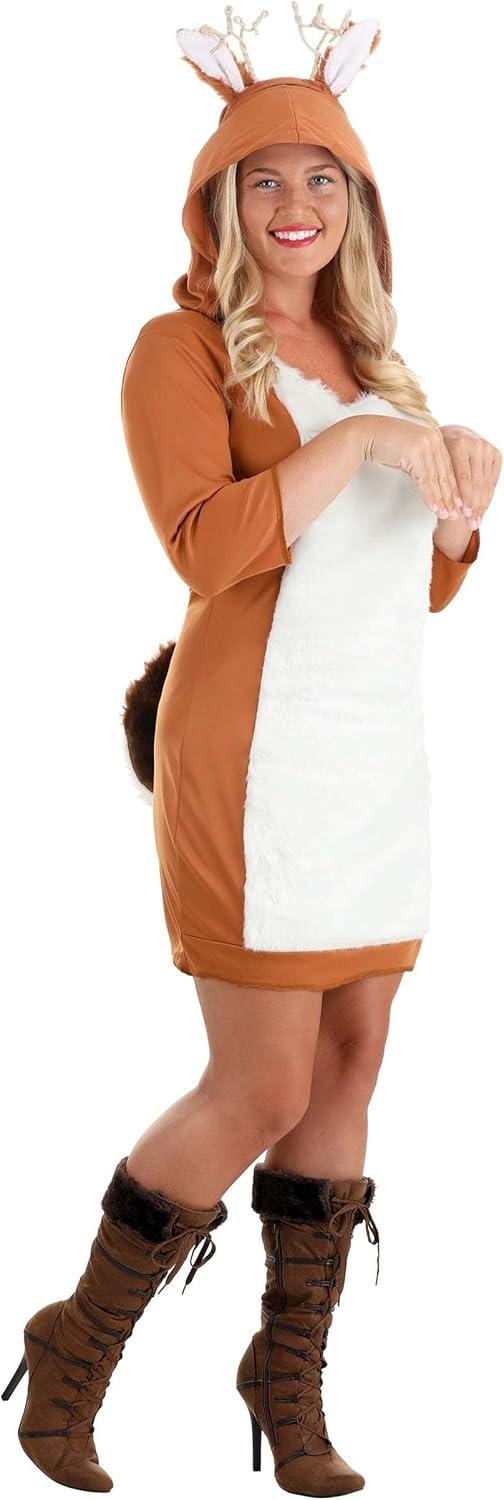 image:imageEnchanting Forest Fawn Womens Deer Costume Complete with Hooded Dress and Antlers