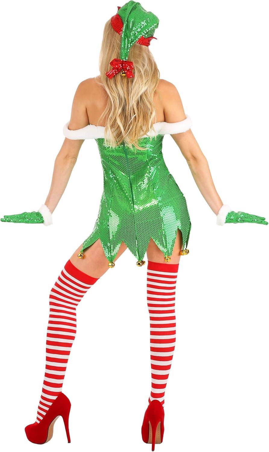 image:imageSexy Green Glitter Elf Costume for Women Festive Christmas Outfit with Hat