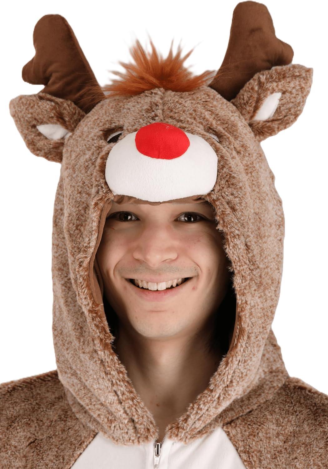 image:imageSoft Plush Reindeer Jumpsuit Costume Warm Comfortable Mascot Outfit for Adults Halloween Party