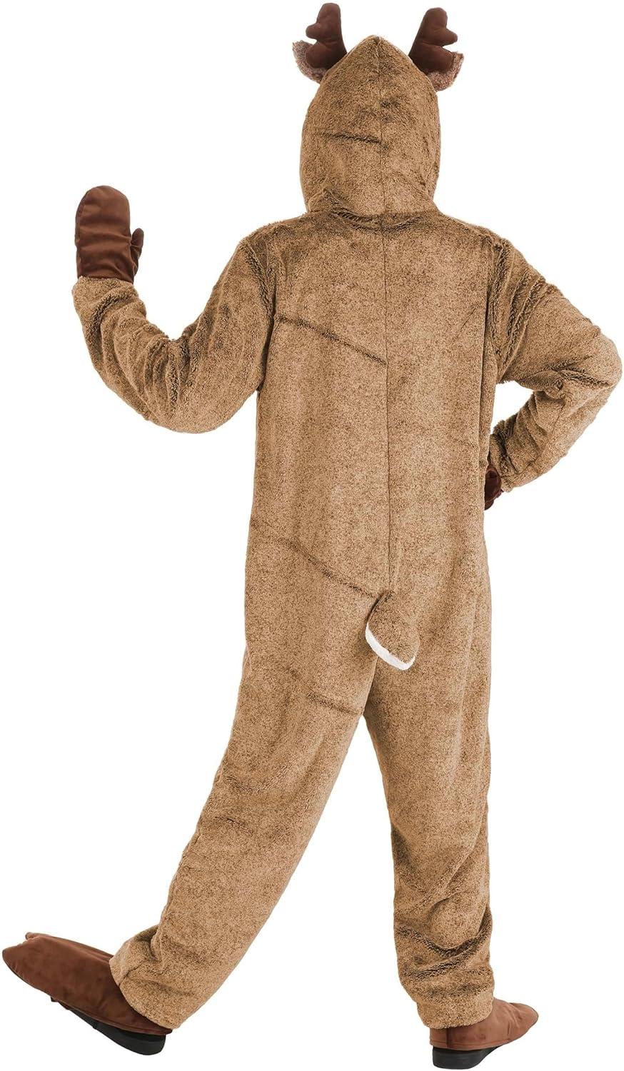 image:imageSoft Plush Reindeer Jumpsuit Costume Warm Comfortable Mascot Outfit for Adults Halloween Party